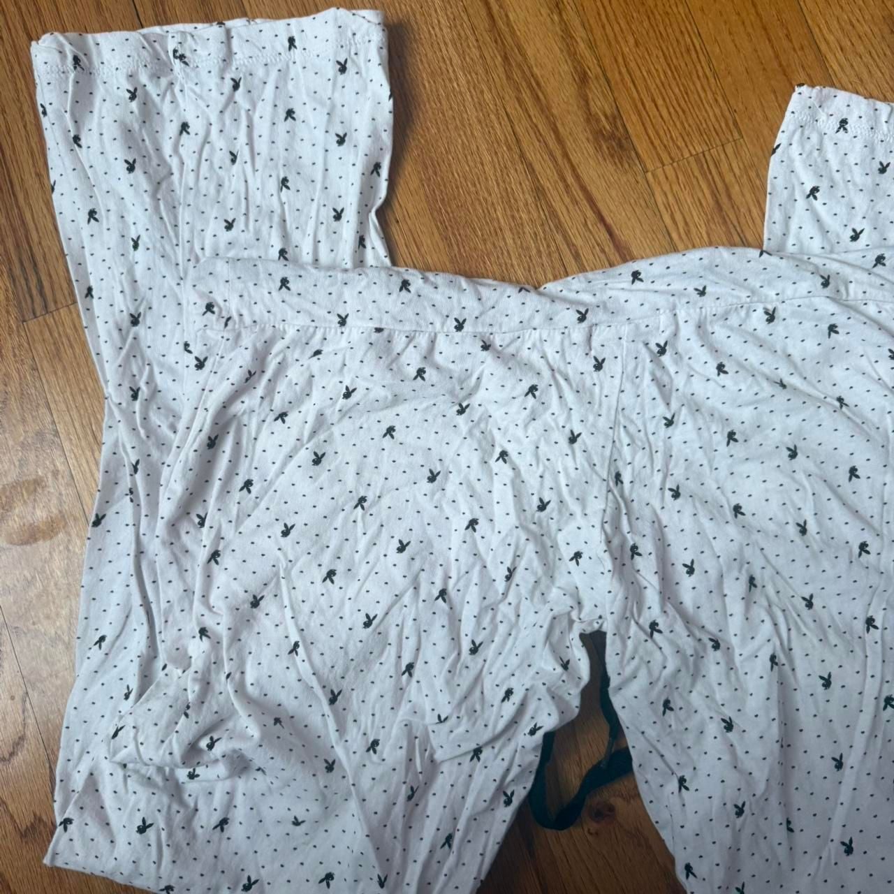 Playboy Bunny Print Pajama Pants, White Cotton Loungewear, Size M - Vintage Style 2