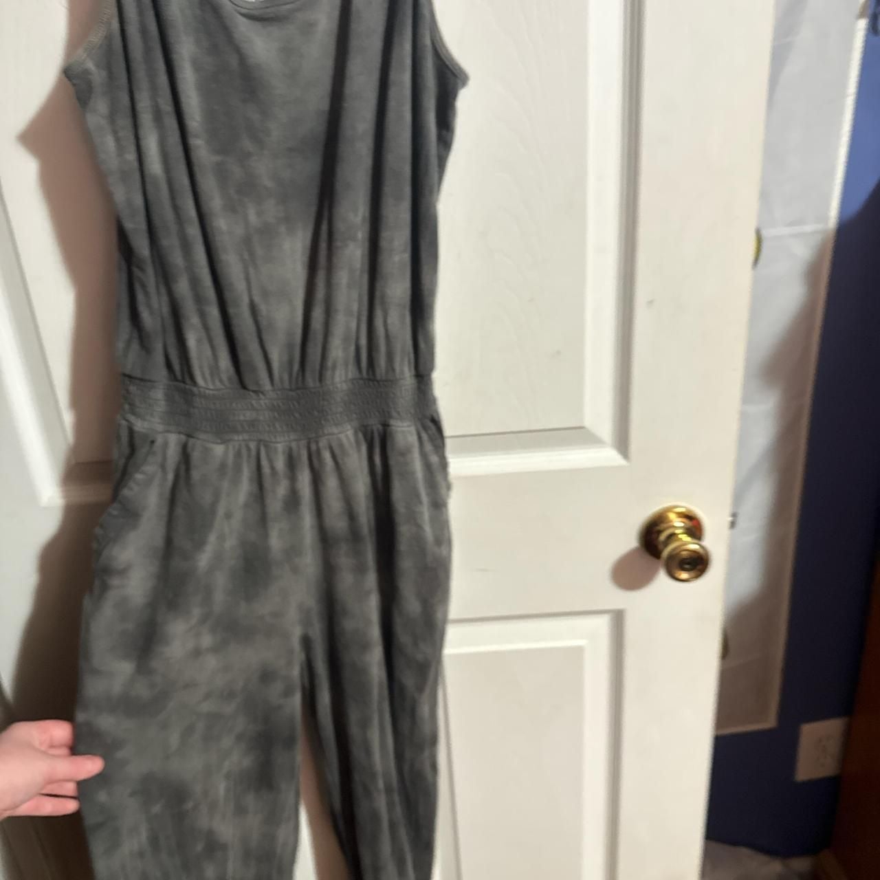 Aerie Charcoal Gray Tie-Dye Sleeveless Jumpsuit Romper, Cinched Waist - Size S 2