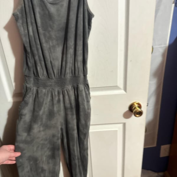 Aerie Charcoal Gray Tie-Dye Sleeveless Jumpsuit Romper, Cinched Waist - Size S