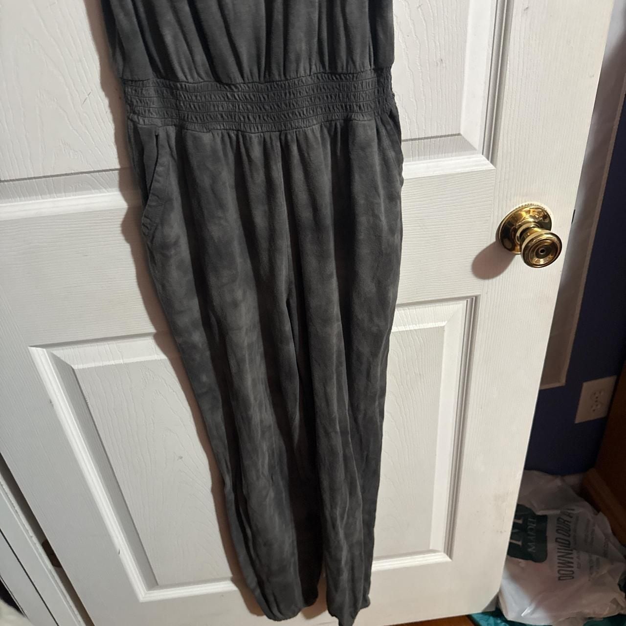 Aerie Charcoal Gray Tie-Dye Sleeveless Jumpsuit Romper, Cinched Waist - Size S 4