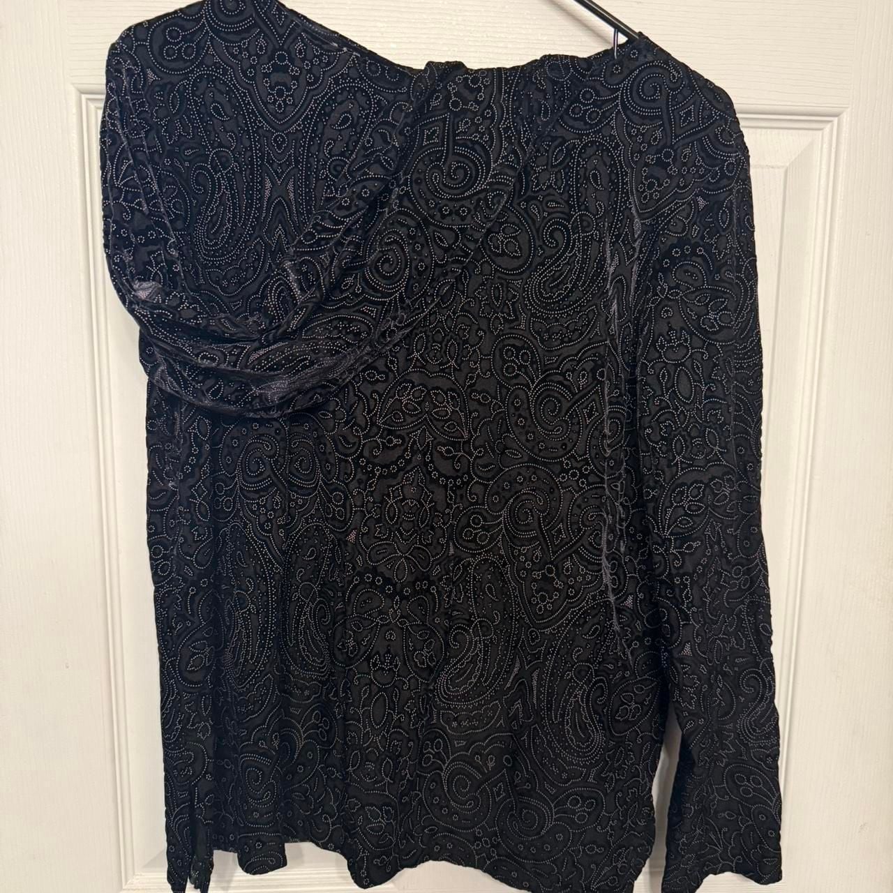 Vintage Dialogue Black Paisley Mesh Top, Ruched Sleeves, Size L — Goth Grunge 2