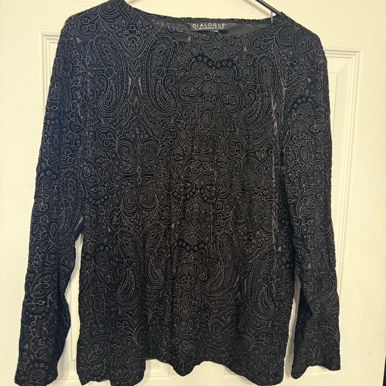 Vintage Dialogue Black Paisley Mesh Top, Ruched Sleeves, Size L — Goth Grunge 3