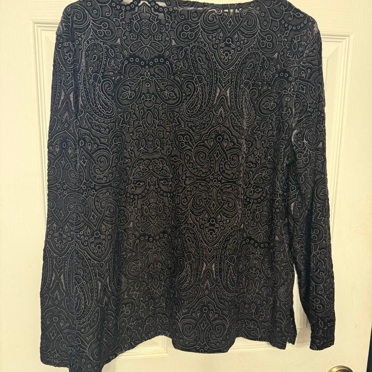 Vintage Dialogue Black Paisley Mesh Top, Ruched Sleeves, Size L — Goth Grunge 5