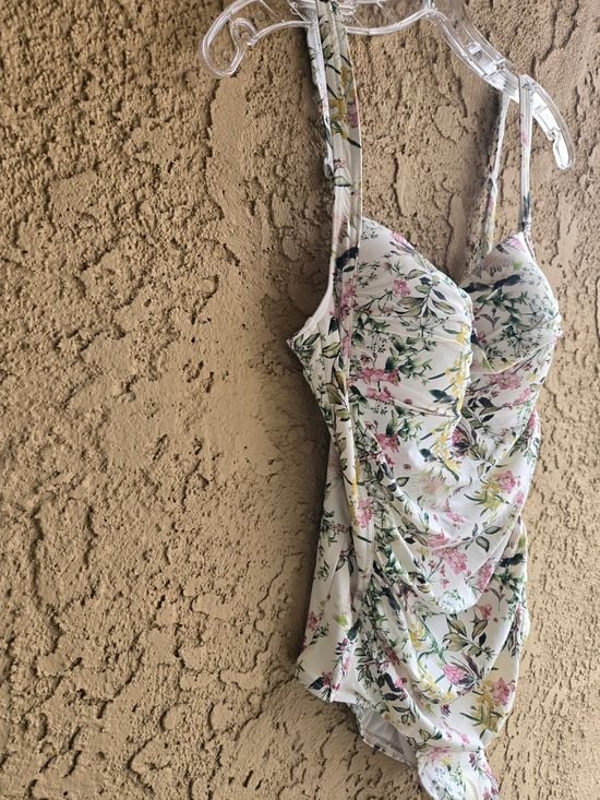 Nip Tuck One-Piece Swimsuit - White Background  Pink & Yellow Flowers | Large 8