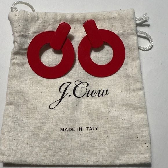 J. Crew Red Flat drop-hoop earrings lightweight & perfect for holidays! EUC 2