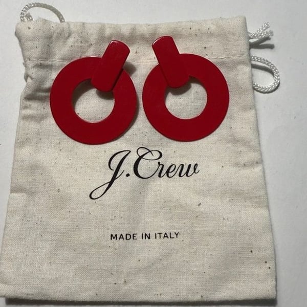 J. Crew Red Flat drop-hoop earrings lightweight & perfect for holidays! EUC