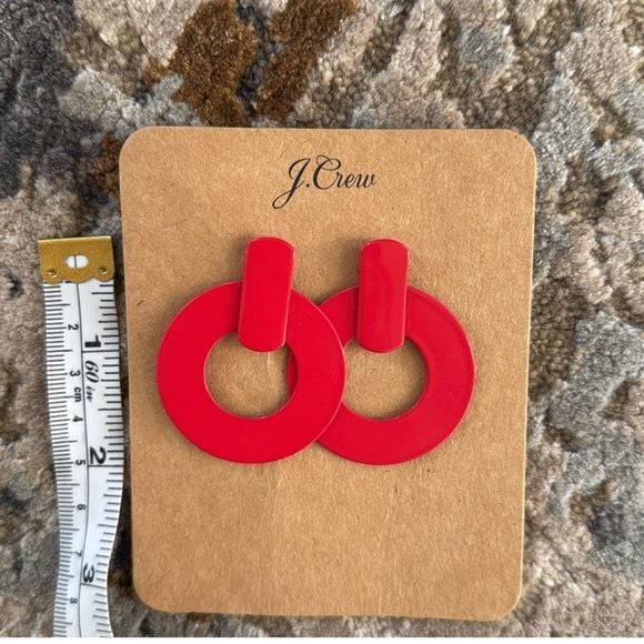 J. Crew Red Flat drop-hoop earrings lightweight & perfect for holidays! EUC 4