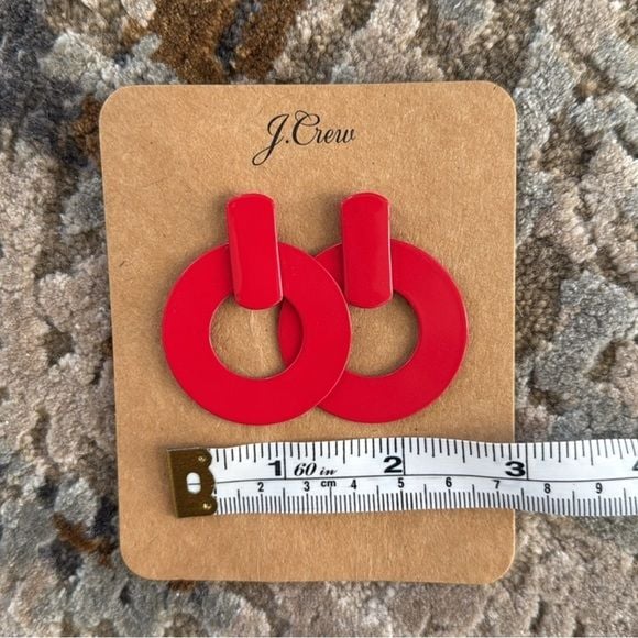 J. Crew Red Flat drop-hoop earrings lightweight & perfect for holidays! EUC 5