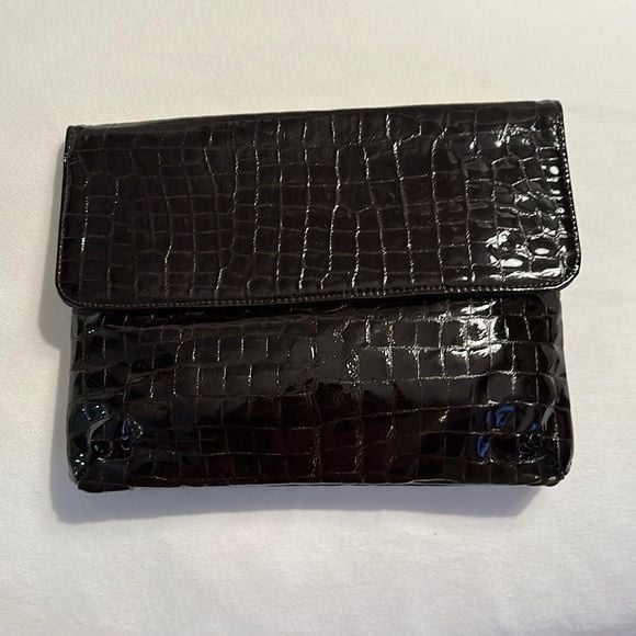 Lorelei Vintage Patent Leather Croc 🐊 Embossed Brown Clutch / Shoulder Bag EUC 2