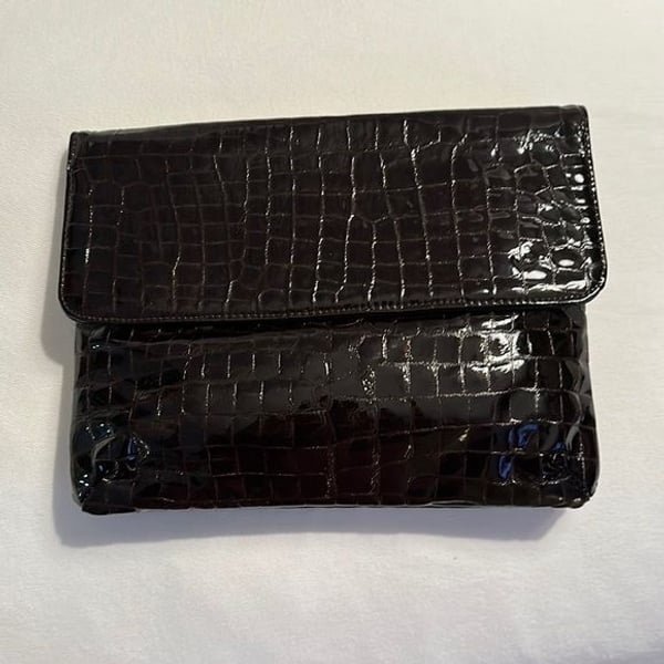 Lorelei Vintage Patent Leather Croc 🐊 Embossed Brown Clutch / Shoulder Bag EUC