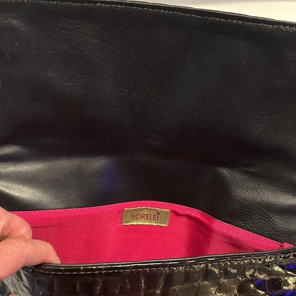 Lorelei Vintage Patent Leather Croc 🐊 Embossed Brown Clutch / Shoulder Bag EUC 4