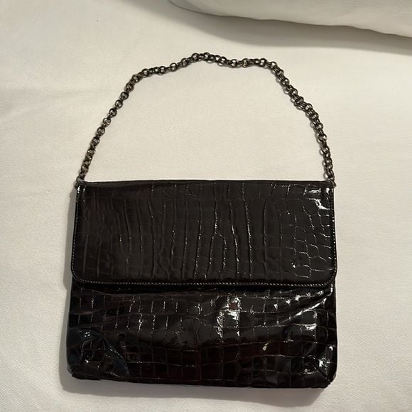 Lorelei Vintage Patent Leather Croc 🐊 Embossed Brown Clutch / Shoulder Bag EUC 5