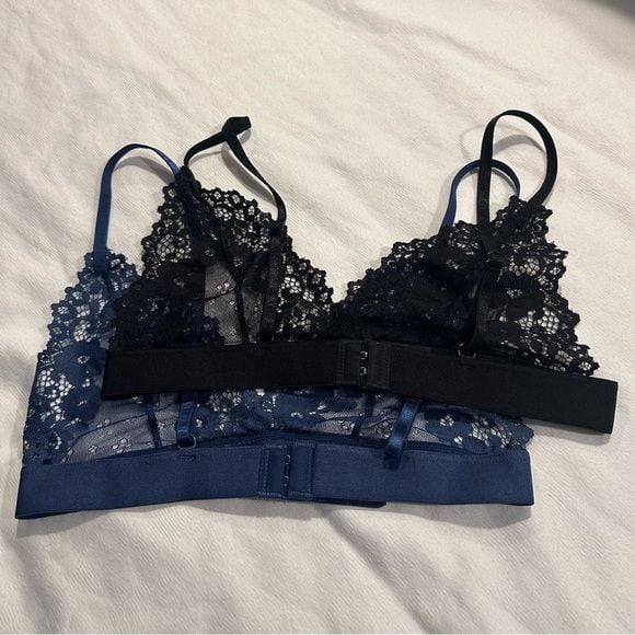 Stretch lace unlined bra S - set of 2 w/ adjustable straps + hook & eye closure 2