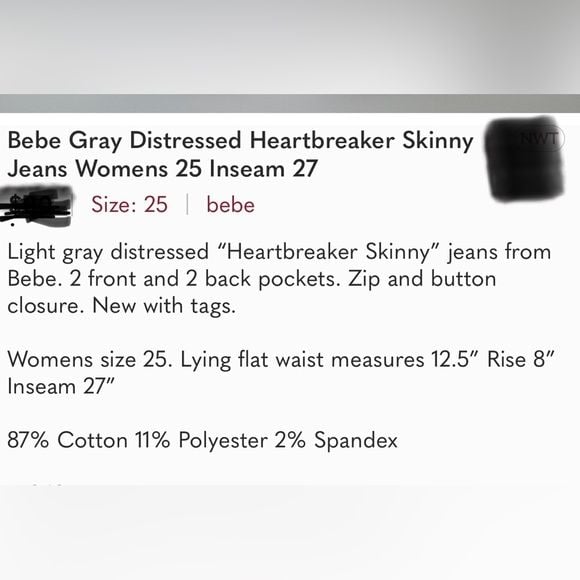 Bebe Gray Distressed Heartbreaker Skinny Jeans Womens 25 Inseam 27 pre-loved 🏖️ 7