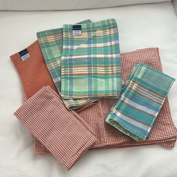 Charter Club 💯 Cotton Madras Plaid 6 napkins 6 rings 4 placemats EUC 🏖️ 7