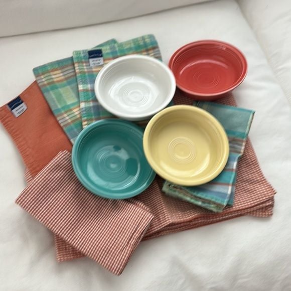 Charter Club 💯 Cotton Madras Plaid 6 napkins 6 rings 4 placemats EUC 🏖️ 8