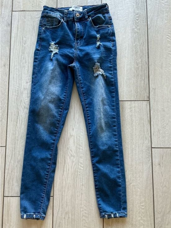 Wax Jean Distressed Skinny Jeans Medium Wash Blue 1/25 Stretch 2