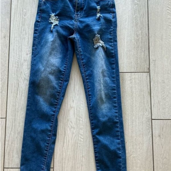 Wax Jean Distressed Skinny Jeans Medium Wash Blue 1/25 Stretch