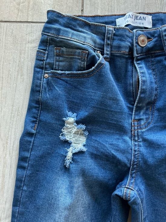 Wax Jean Distressed Skinny Jeans Medium Wash Blue 1/25 Stretch 6