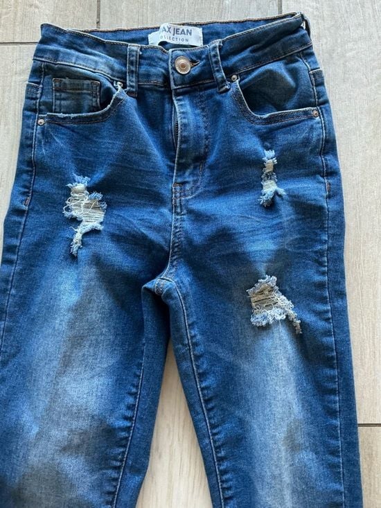 Wax Jean Distressed Skinny Jeans Medium Wash Blue 1/25 Stretch 8