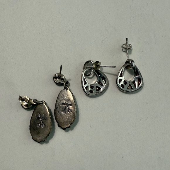 Sterling Silver Mother of Pearl and Brownstone Teardrop Earrings Bundle of 2 2