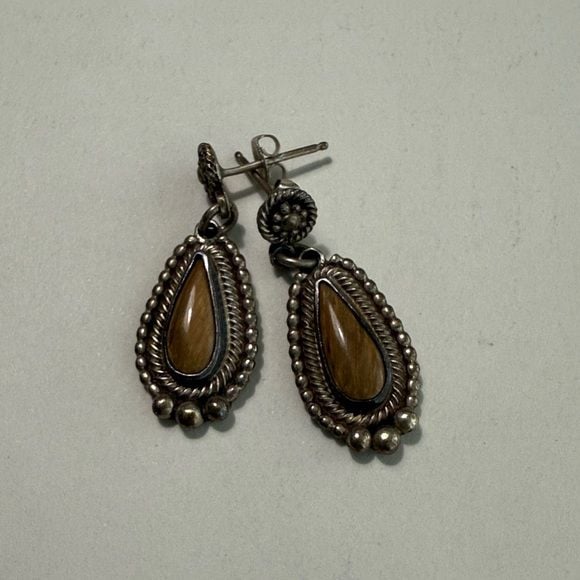 Sterling Silver Mother of Pearl and Brownstone Teardrop Earrings Bundle of 2 3