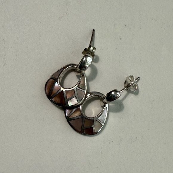Sterling Silver Mother of Pearl and Brownstone Teardrop Earrings Bundle of 2 4