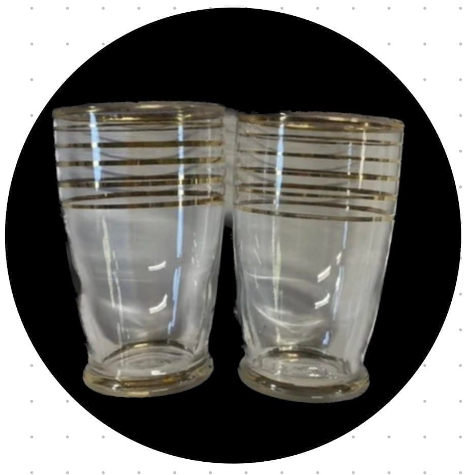 Set of 2 Anchor Hocking juice glasses with gold stripes 1