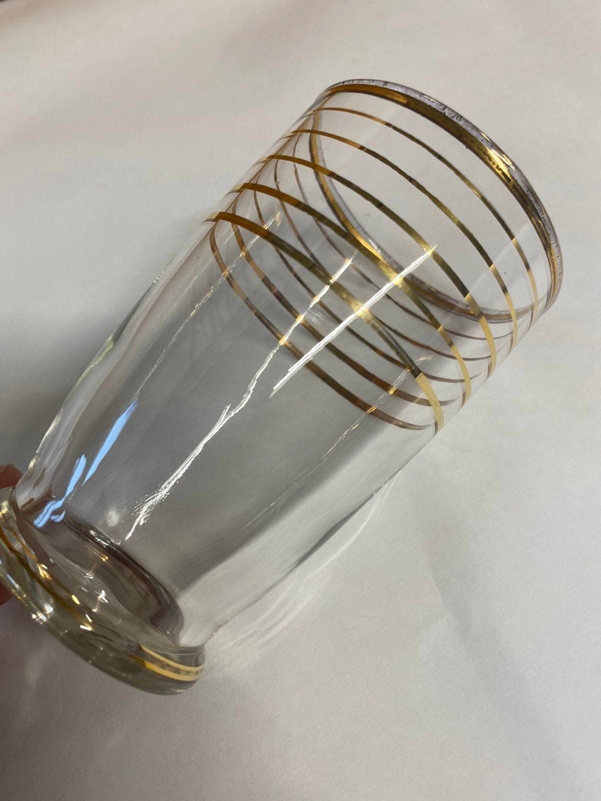 Set of 2 Anchor Hocking juice glasses with gold stripes 2
