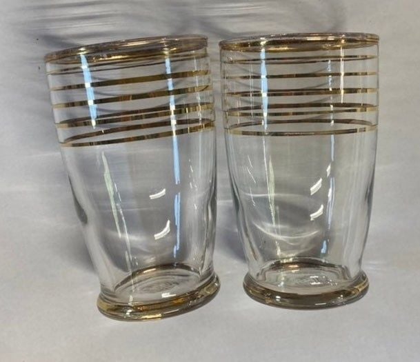 Set of 2 Anchor Hocking juice glasses with gold stripes 3