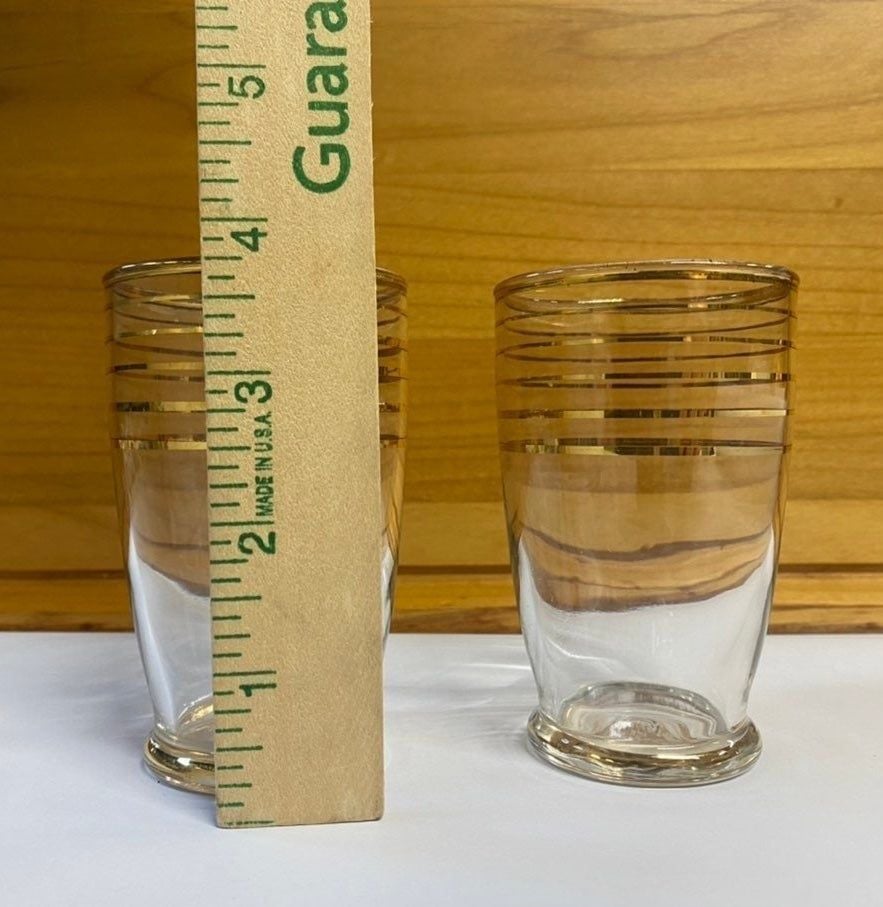 Set of 2 Anchor Hocking juice glasses with gold stripes 4