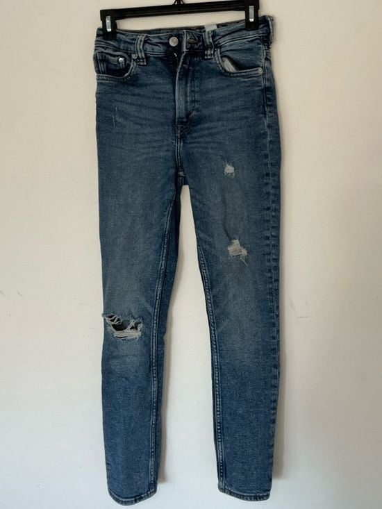 H&M High Waist Skinny Jeans Distressed Blue Denim Size 4 / EU 36 2