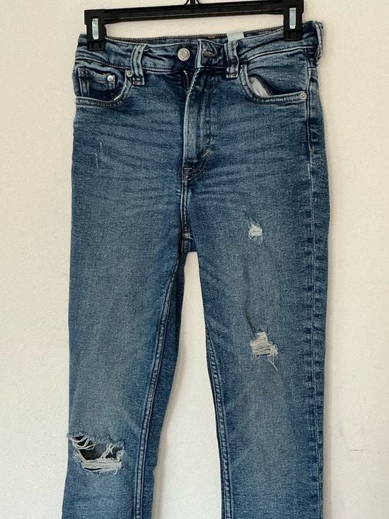 H&M High Waist Skinny Jeans Distressed Blue Denim Size 4 / EU 36 4