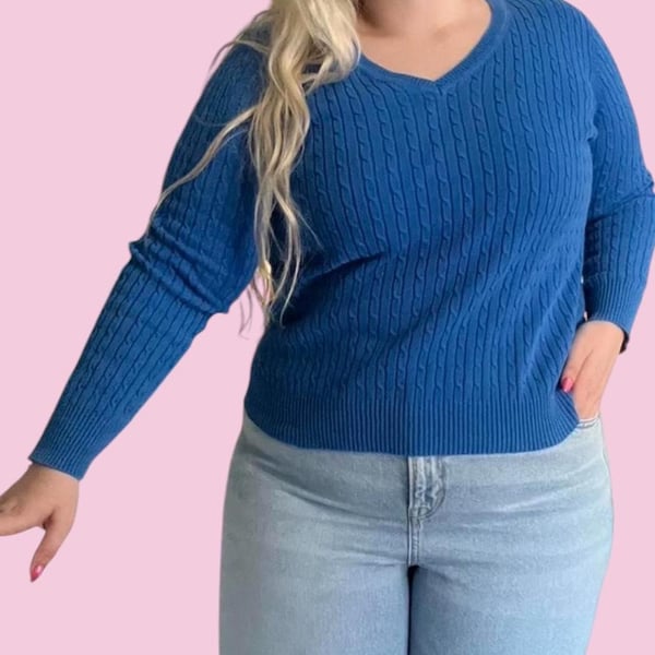 Kim Rogers Cable Knit V-Neck Sweater
