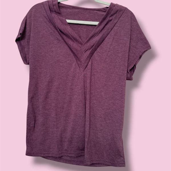 Purple Y2K Layered V-Neck Short Sleeve Top