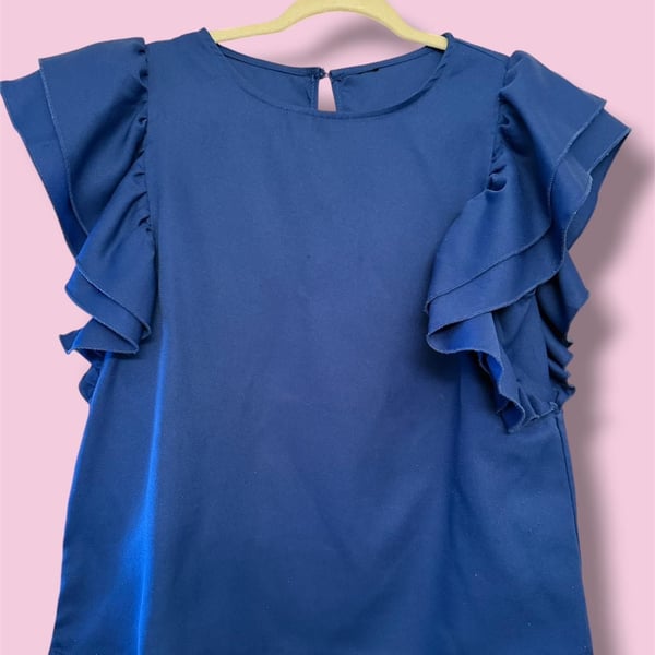 Unbranded Blue Ruffle Tiered Sleeve Blouse