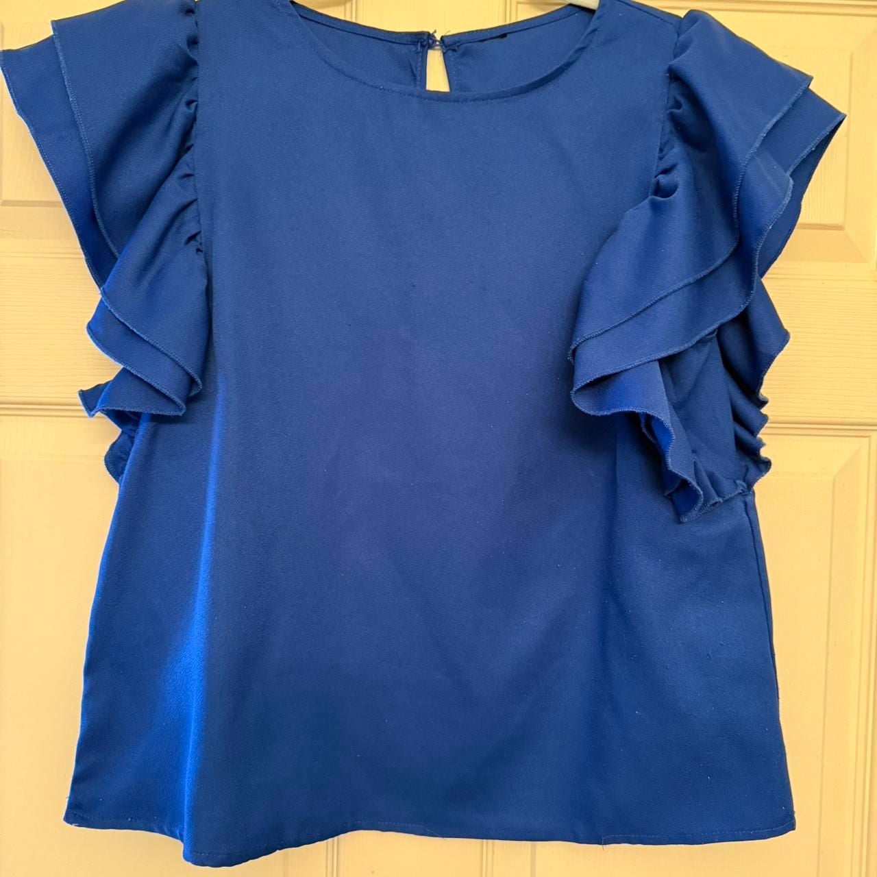 Unbranded Blue Ruffle Tiered Sleeve Blouse 9