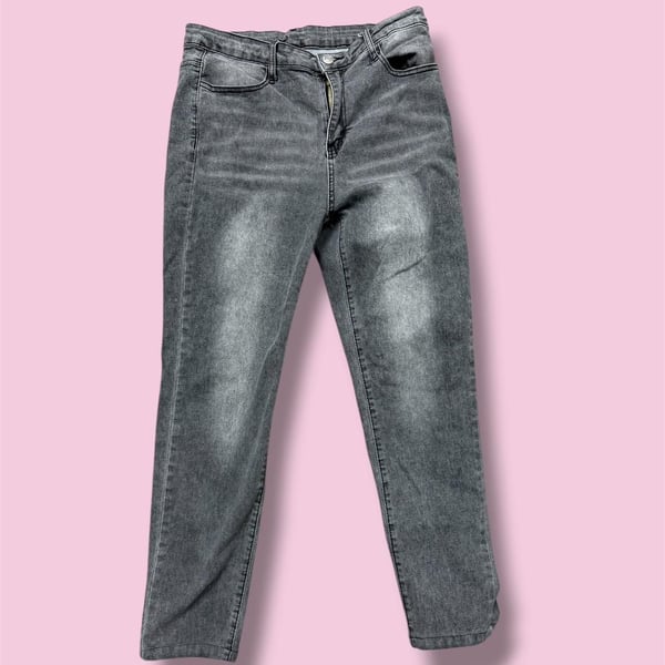 V2 Gray Acid Wash High Waisted Slim Jeans