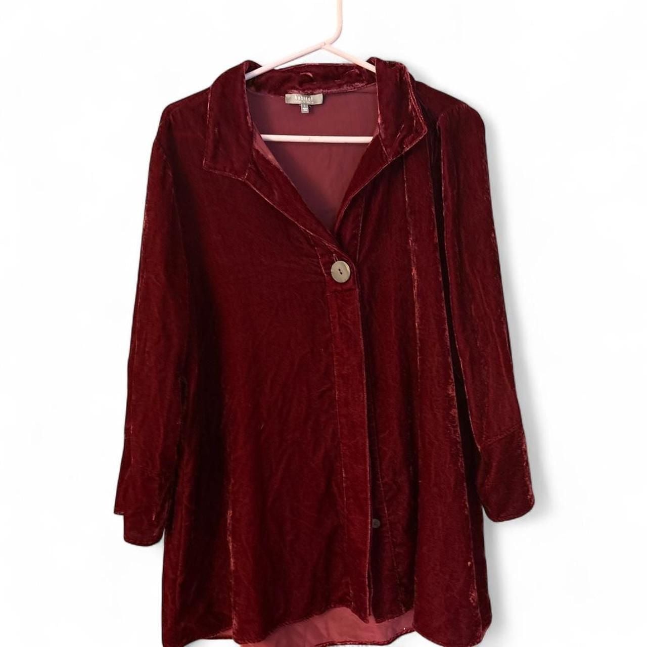 Habitat Burgundy Velvet Button Up Shirt 1
