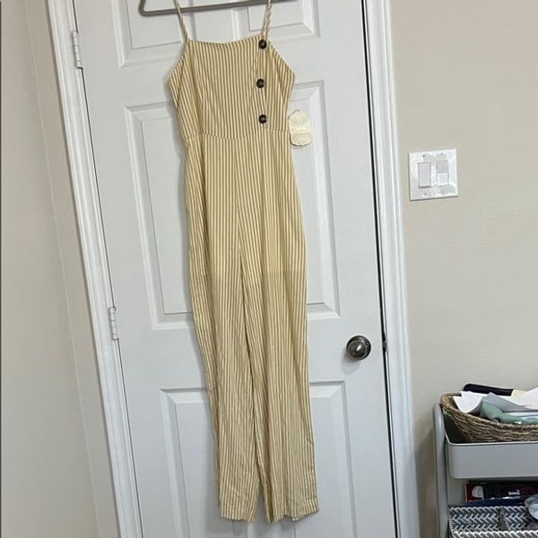 Altar'd State Yellow and Cream Striped Jumpsuit