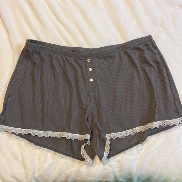 Xhilaration Grey Waffle Knit Lace Trim Henley Sleep Shorts