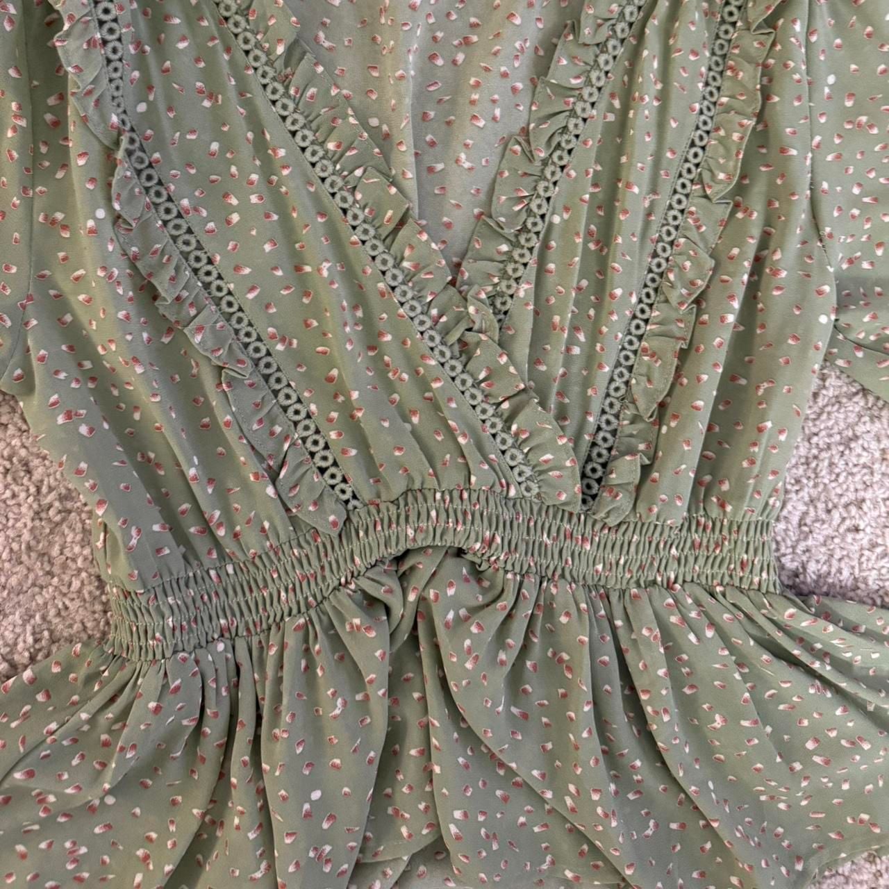 She + Sky Sage Green Speckled Peplum Ruffle Blouse 3
