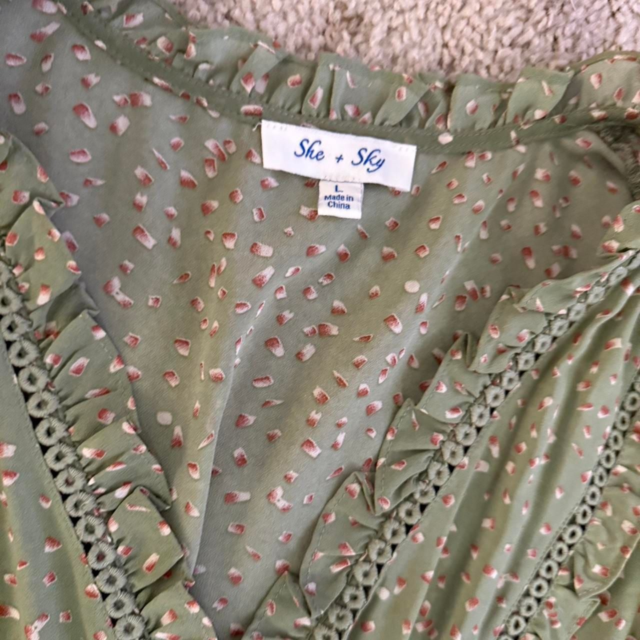 She + Sky Sage Green Speckled Peplum Ruffle Blouse 5