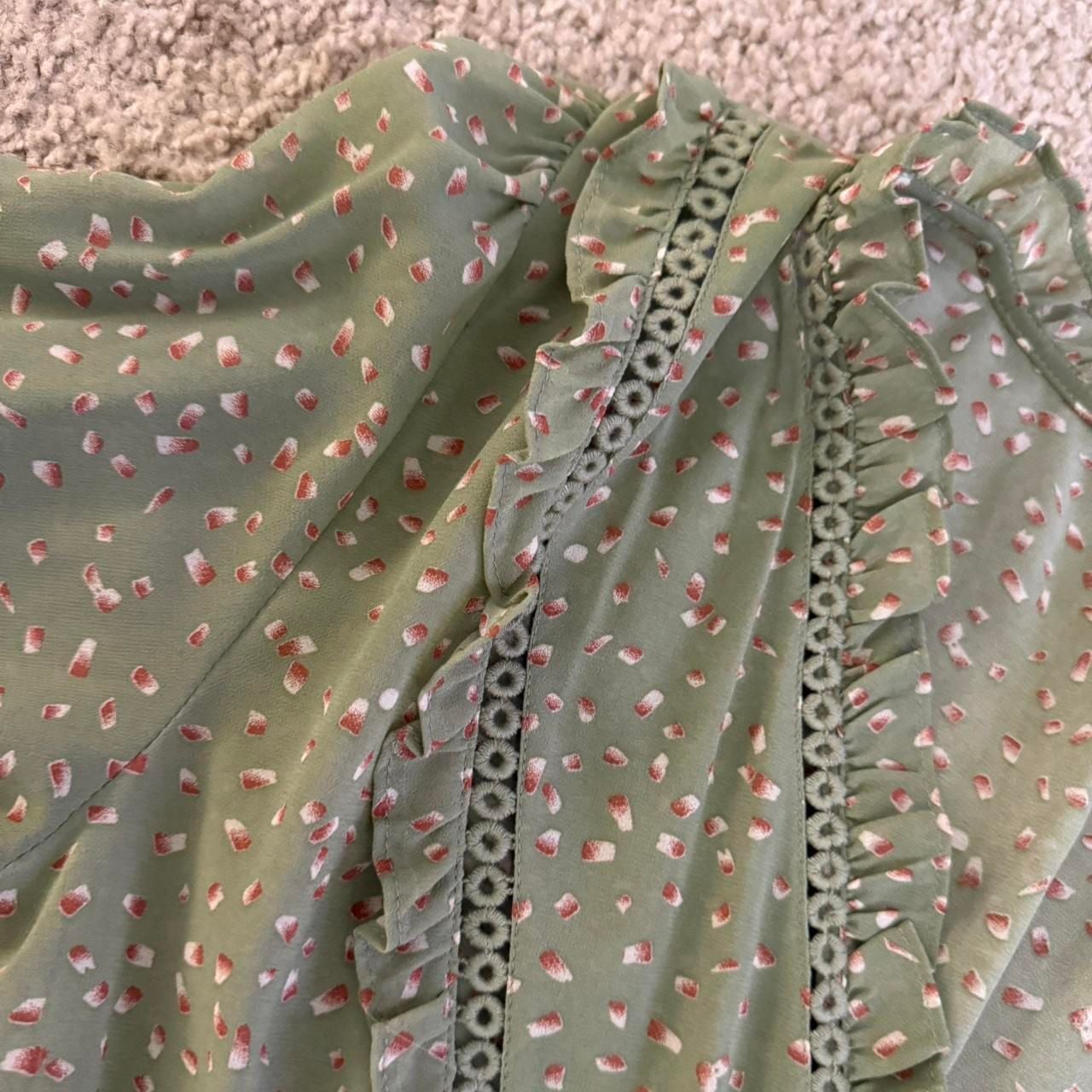 She + Sky Sage Green Speckled Peplum Ruffle Blouse 6