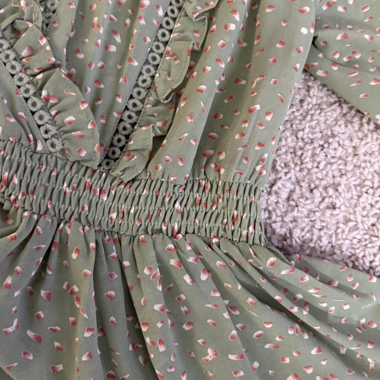 She + Sky Sage Green Speckled Peplum Ruffle Blouse 8