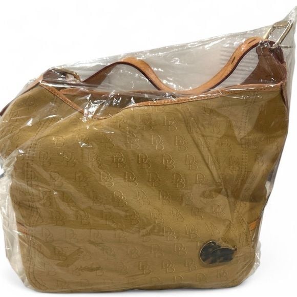 Vintage Y2K Dooney & Bourke tan and brown canvas signature hobo Shoulder Bag 12