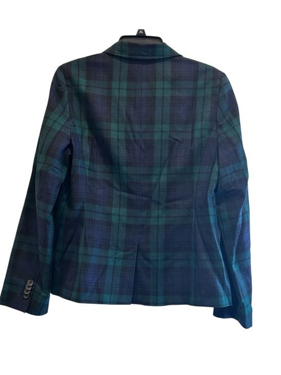 Lands’ End Women’s Black Watch Plaid Wool Blazer Size 12 3