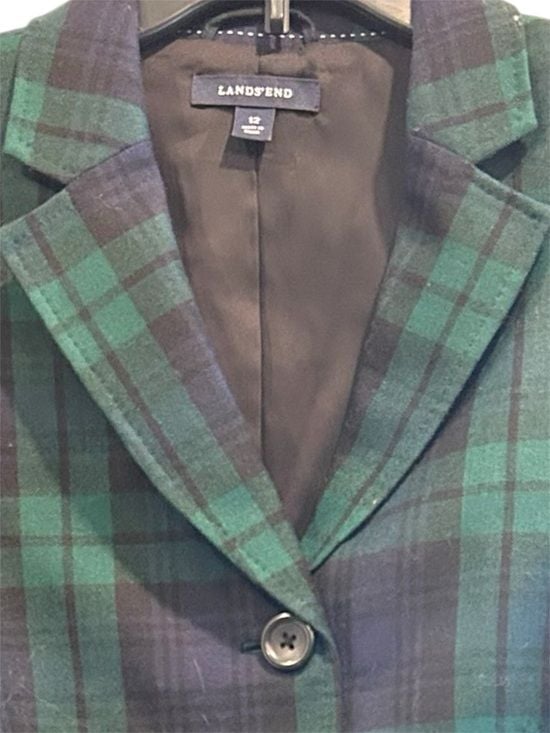 Lands’ End Women’s Black Watch Plaid Wool Blazer Size 12 4