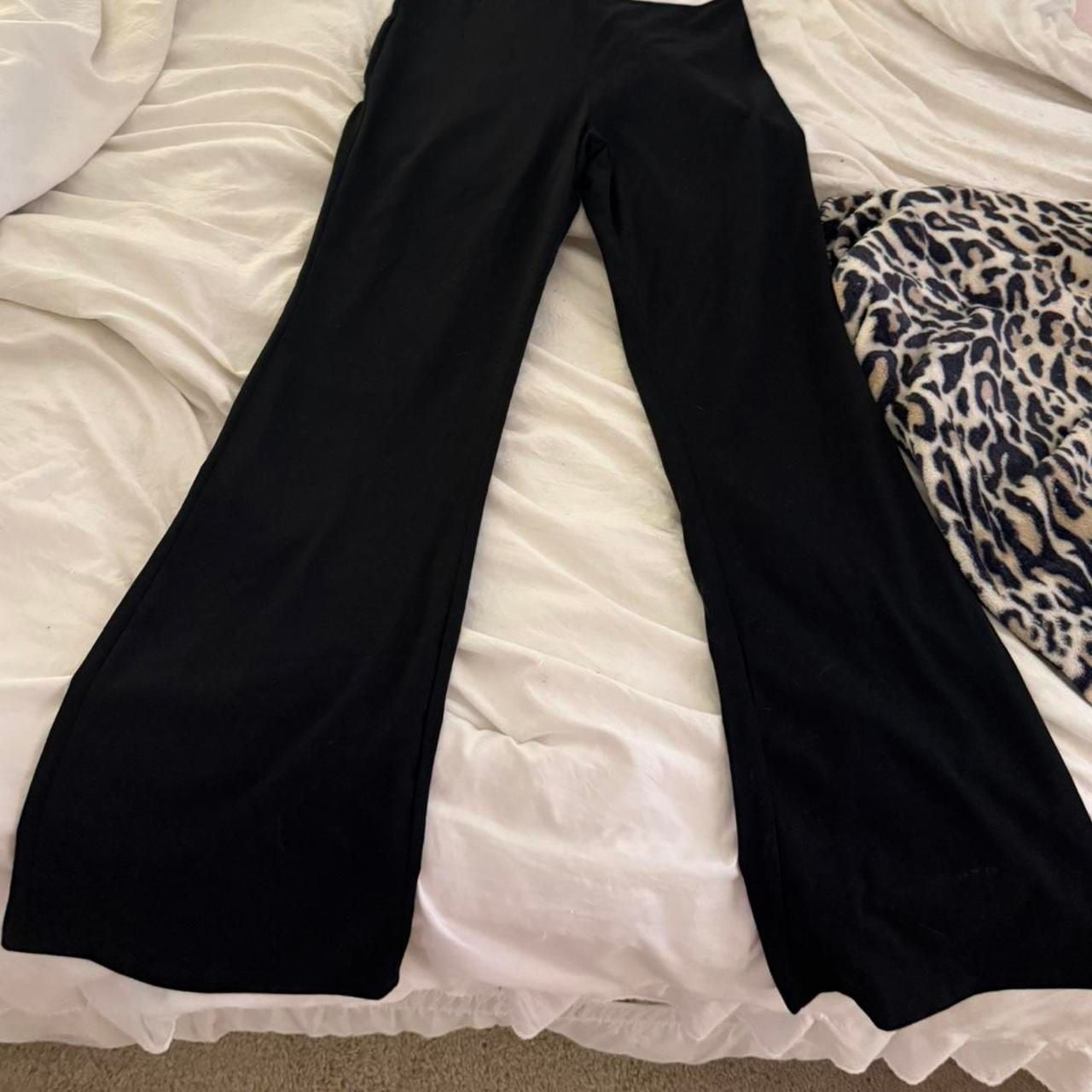 White Fold-Over Waist Flare Leggings 3
