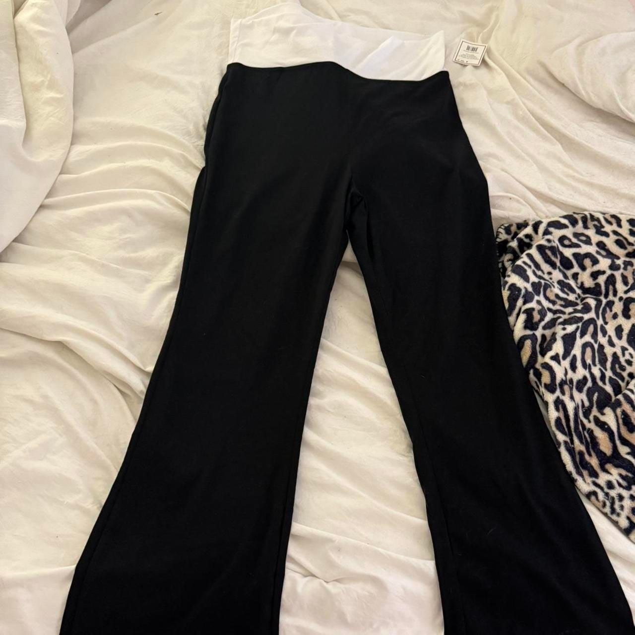 White Fold-Over Waist Flare Leggings 5